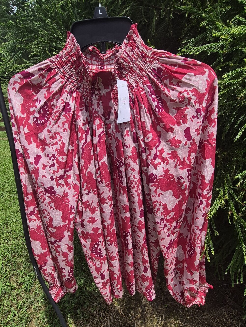 Rungolee NEW Smocked Neck Pink & Raspberry Floral Blouse Small
